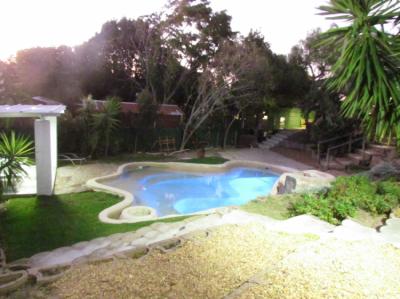 Piscina de estilo playero y barbacoa Image